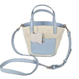 **Rare** LC Lauren Conrad Straw Bucket Bag Floral Drawstring Interior NWT